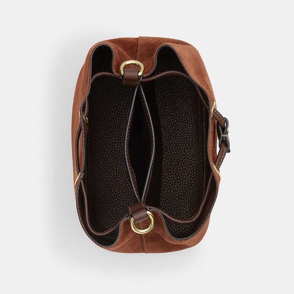 Coach Rowan Bucket Suede and Leather Bag Gold/Vintage Brown free unbranded scarf - Picture 3 of 16